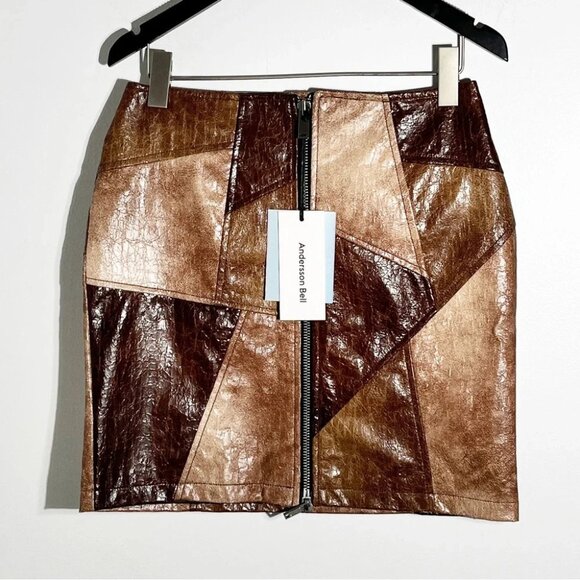 NWT Andersson Bell Chloe faux-leather patchwork skirt Size Small - Picture 5 of 10